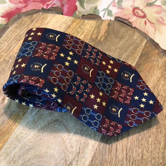 Vintage TOMMY HILFIGER 100% Silk Tie Equestrian Stars Tenniz Blue Gold USA NEW - Picture 5 of 13